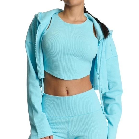 New Naked Wardrobe Baby Blue Thermal Oversized Crop Hoodie Size Small